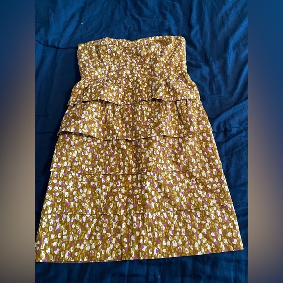 J. Crew Strapless Tiered Ruffle Sheath Cocktail Mini Dress in Brown and Purple - Picture 6 of 6